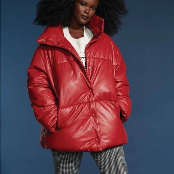 NWOT Anthropologie AVEC LES FILLES Womens L Faux Leather Puffer Coat - Picture 3 of 16